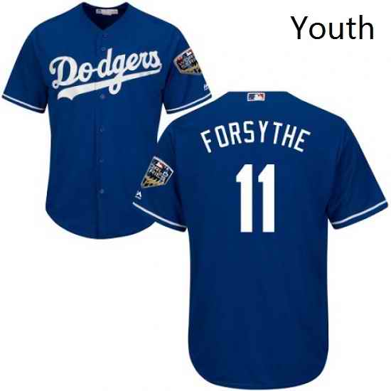 Youth Majestic Los Angeles Dodgers 11 Logan Forsythe Authentic Royal Blue Alternate Cool Base 2018 World Series MLB Jersey